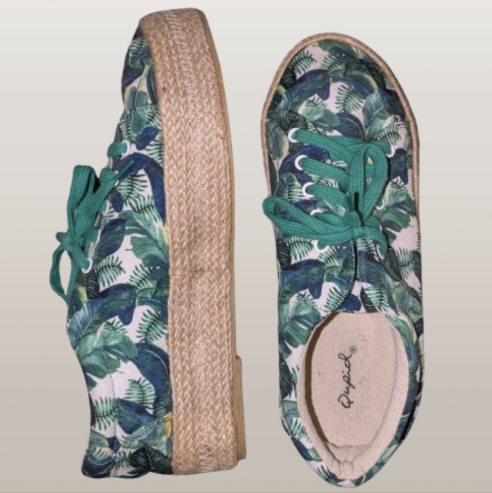 Size 8 Qupid Tropical Green Espadrille Sneakers